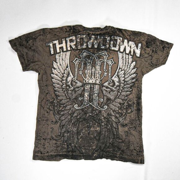 Y2K Affliction Throwdown All-Over Print Grunge T-Shirt - L - Picture 1 of 4